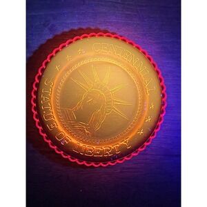 Vintage Art Glass Plate Pairpoint Style Statue Of Liberty Amberina Red Glow Ncm